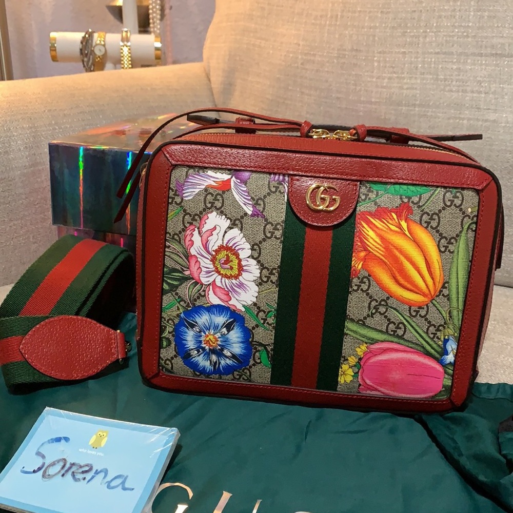 Auth Gucci Flora ephedra shoulder bag red